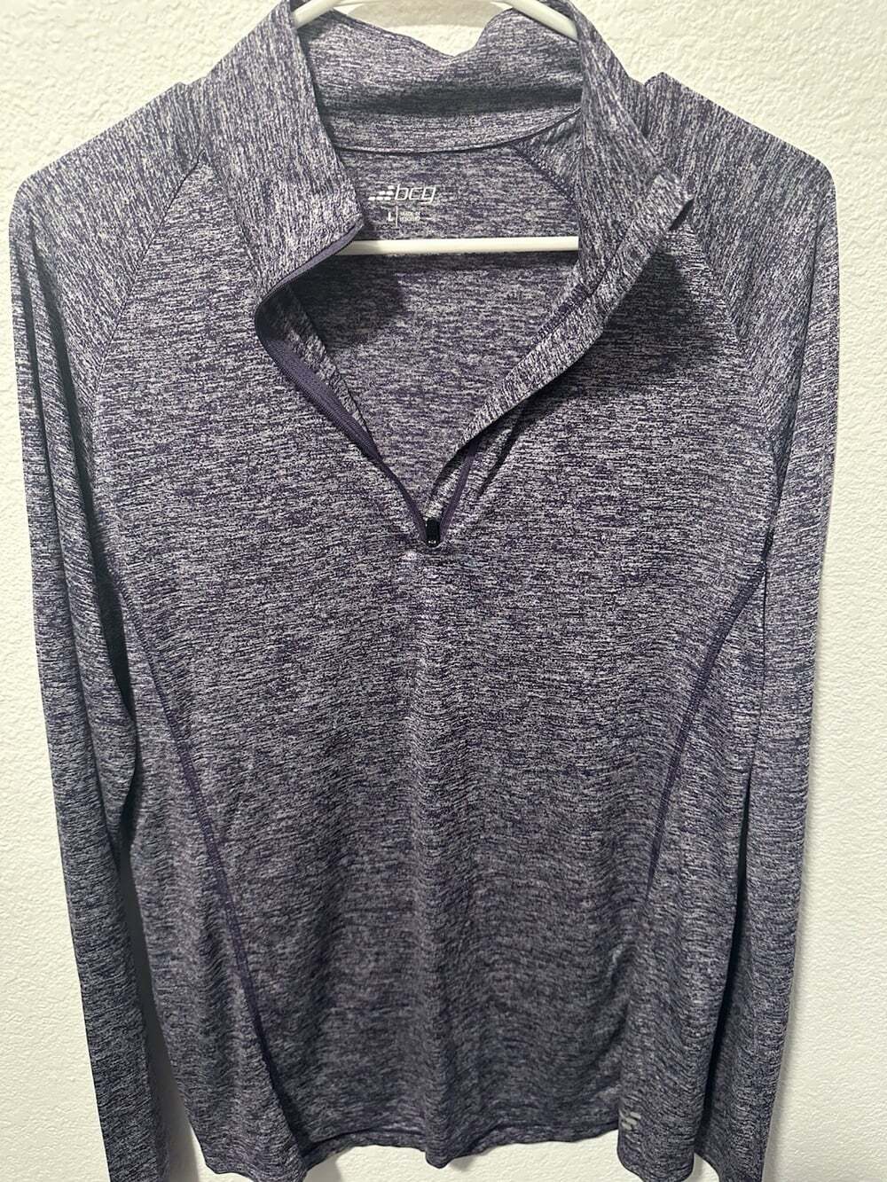 BCG Women's Activewear 1/4‎ Zip Mock Neck Long Sleeve Heathered Purple L